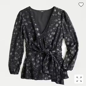 J. Crew Tie-waist V-neck top in metallic dot jacquard
